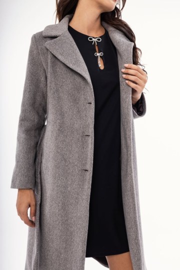 Παλτό γκρι με ζώνη και γιακά - 