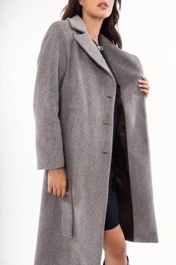 Παλτό γκρι με ζώνη και γιακά - 