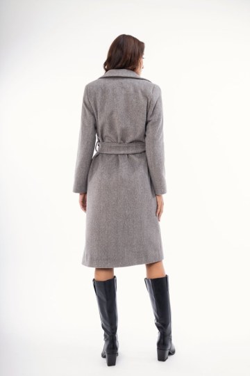Παλτό γκρι με ζώνη και γιακά - 