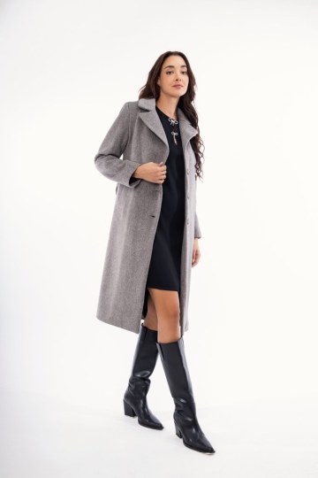 Παλτό γκρι με ζώνη και γιακά - 