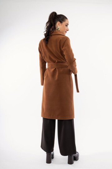 Παλτό κλασικό κάμελ με ζώνη και γιακά - 