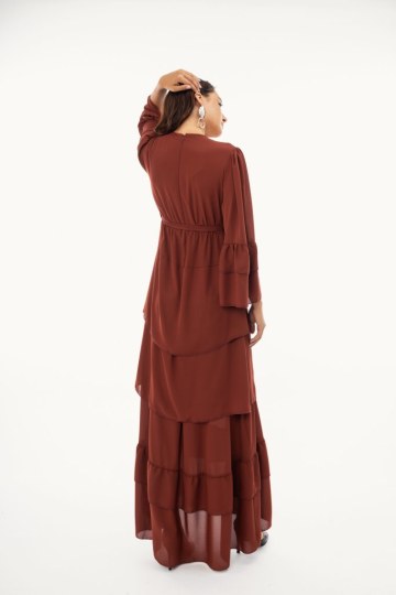 Φόρεμα maxi κρουαζέ με δέσιμο στο πλάι μονόχρωμο εκάι - 