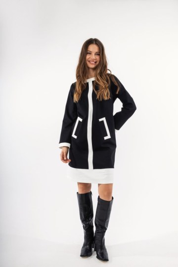 Φόρεμα μαύρο με ιδιαίτερο σχέδιο και διχρωμία - 