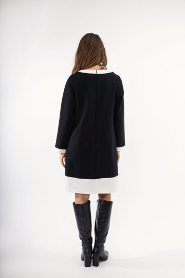 Φόρεμα μαύρο με ιδιαίτερο σχέδιο και διχρωμία - 