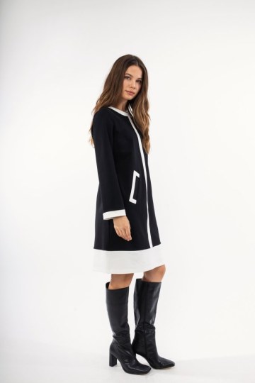 Φόρεμα μαύρο με ιδιαίτερο σχέδιο και διχρωμία - 