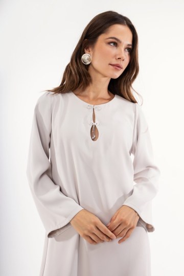 Φόρεμα σε χρώμα του πάγου με strass και πέρλες - 