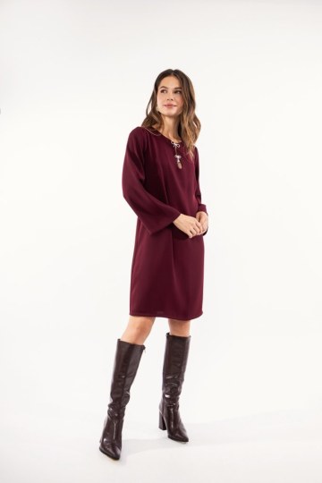 Φόρεμα μπορντώ με strass και πέρλες - 