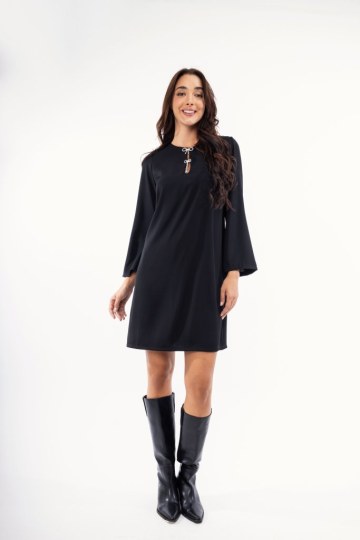 Φόρεμα μαύρο με strass και πέρλες - 