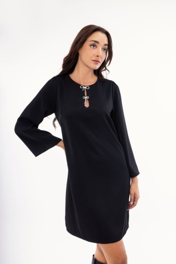 Φόρεμα μαύρο με strass και πέρλες - 