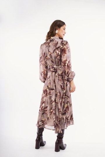 Φόρεμα midi μπεζ με φλοράλ σχέδιο - 