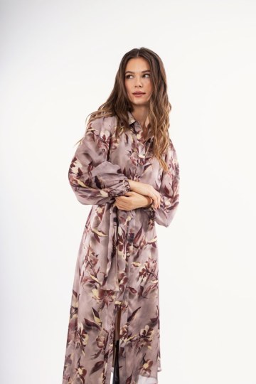 Φόρεμα midi μπεζ με φλοράλ σχέδιο - 