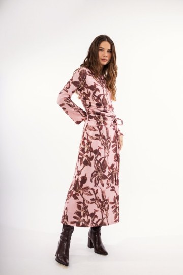 Φόρεμα ροζ φλοράλ με σούρα  - 