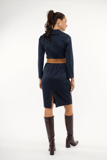 Φόρεμα τζιν με γιακά και εξωτερικές ραφές - 