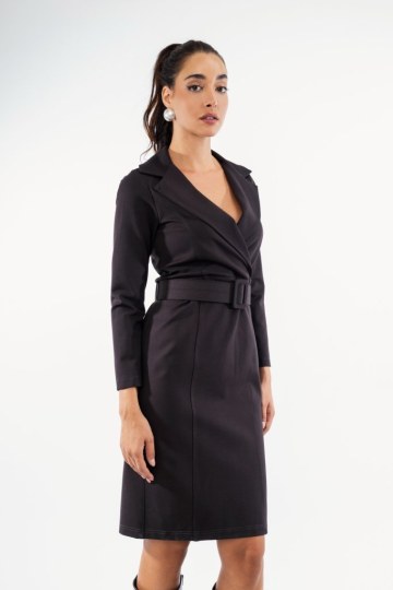 Φόρεμα καφέ μονόχρωμο με ζώνη - 