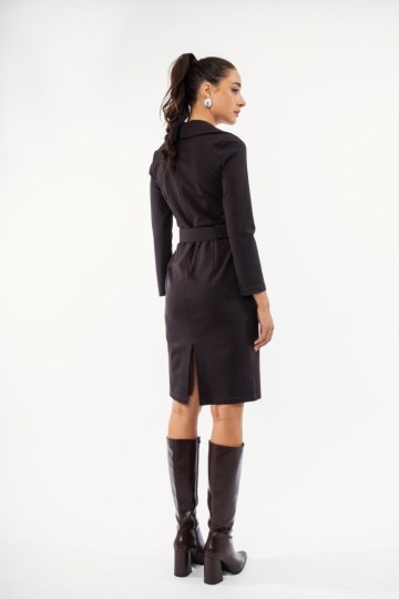 Φόρεμα καφέ μονόχρωμο με ζώνη - 