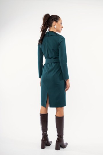 Φόρεμα πετρόλ μονόχρωμο με ζώνη - 