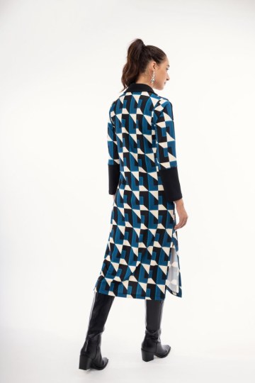 Φόρεμα πετρόλ εκάι με γεωμετρικά σχέδια - 