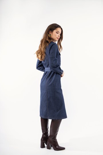  Φόρεμα τζιν με φερμουάρ και ζώνη - 