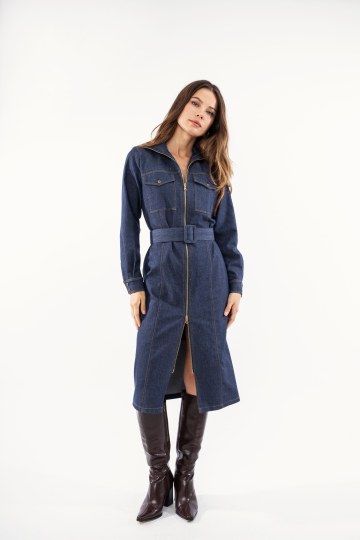  Φόρεμα τζιν με φερμουάρ και ζώνη - 