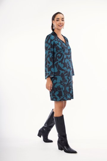 Φόρεμα πετρόλ με γεωμετρικά σχέδια 