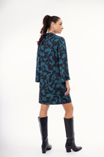 Φόρεμα πετρόλ με γεωμετρικά σχέδια  - 