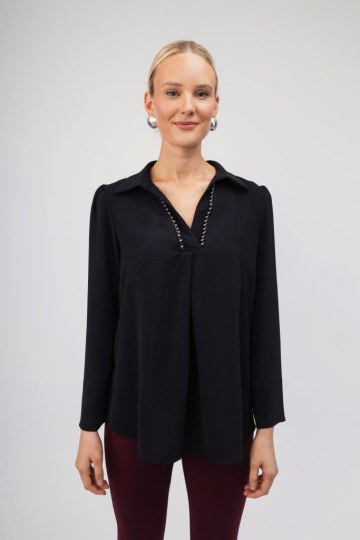 Πουκάμισο μαύρο με πέρλες - 