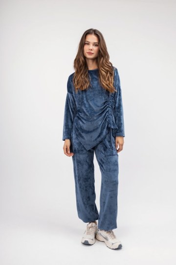 Παντελόνι μπλε βελουτέ με τσέπες - 