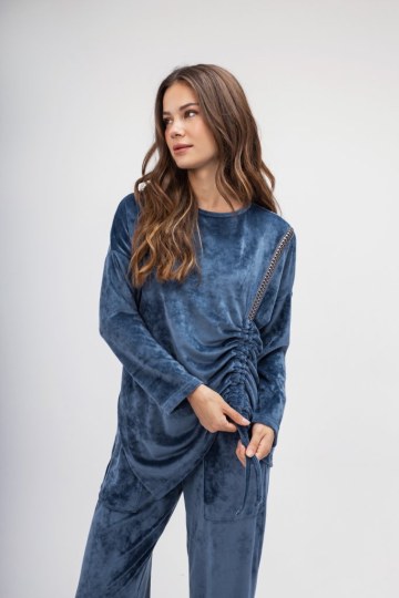 Παντελόνι μπλε βελουτέ με τσέπες - 