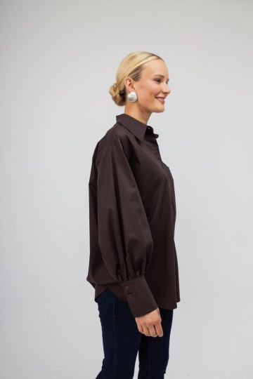 Πουκάμισο καφέ με Balloon μανίκια - 