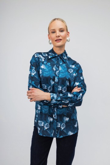 Πουκάμισο μπλε φλοράλ - 