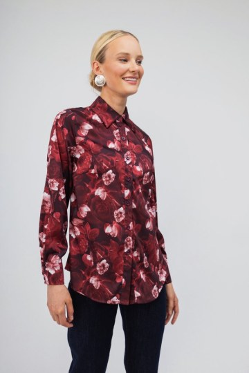 Πουκάμισο μπορντώ φλοράλ - 