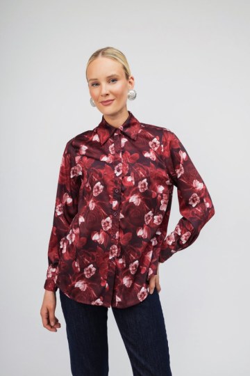 Πουκάμισο μπορντώ φλοράλ - 