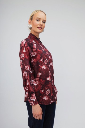 Πουκάμισο μπορντώ φλοράλ - 