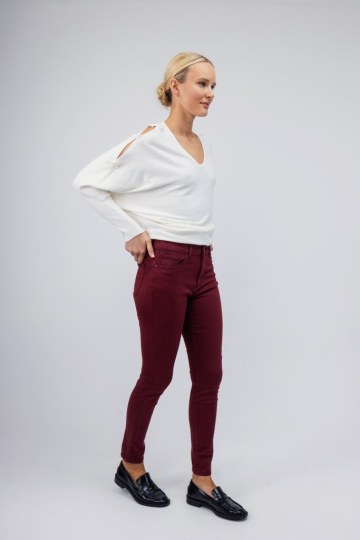 Παντελόνι βαμβακερό μπορντώ με κουμπί - 