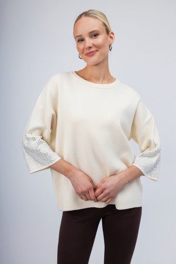Πουλόβερ εκρού με strass