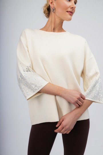 Πουλόβερ εκρού με strass - 