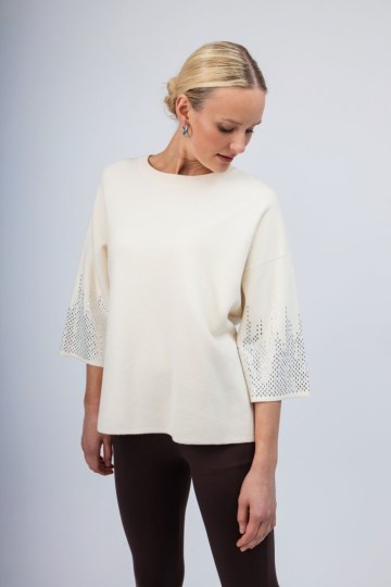 Πουλόβερ εκρού με strass - 