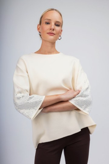 Πουλόβερ εκρού με strass - 