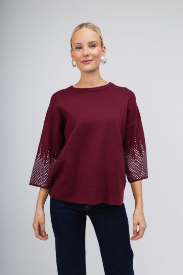 Πουλόβερ μπορντώ με strass