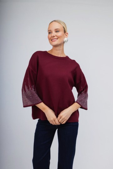 Πουλόβερ μπορντώ με strass - 