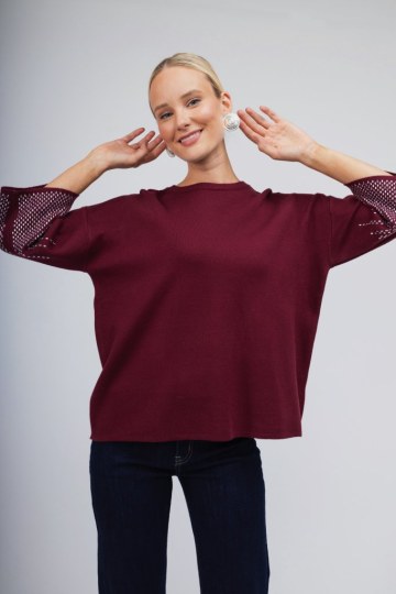 Πουλόβερ μπορντώ με strass - 