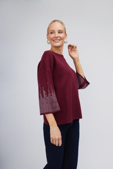 Πουλόβερ μπορντώ με strass - 