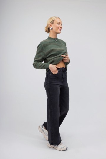 Τζιν Παντελόνι σκούρο γκρι wide leg - 