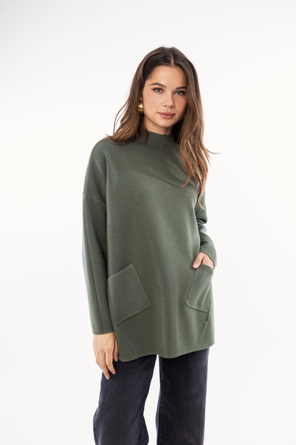 Πουλόβερ ζιβάγκο χακί με τσέπες