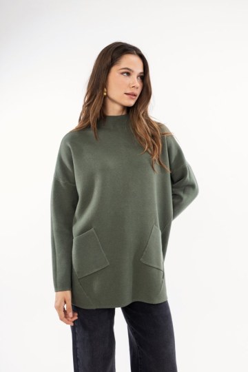 Πουλόβερ ζιβάγκο χακί με τσέπες - 