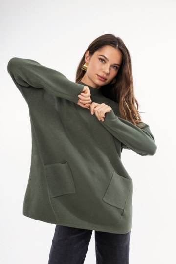 Πουλόβερ ζιβάγκο χακί με τσέπες - 