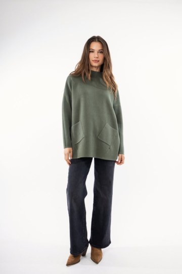 Πουλόβερ ζιβάγκο χακί με τσέπες - 