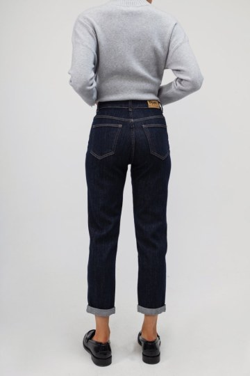Τζιν παντελόνι mum fit σκούρο μπλε με κουμπί - 