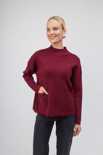 Πουλόβερ μπορντώ  με τσέπες