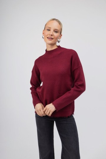 Πουλόβερ μπορντώ  με τσέπες - 